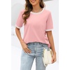 MEROKEETY Women’s Summer Tops 2026 Short Sleeve Casual Trendy Striped Color Block T Shirts Loose Blouse(Light Pink)
