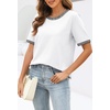 MEROKEETY Women’s Summer Tops 2026 Short Sleeve Casual Trendy Striped Color Block T Shirts Loose Blouse(White)
