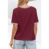 MEROKEETY Women’s Summer Tops 2026 Short Sleeve Casual Trendy Striped Color Block T Shirts Loose Blouse(Wine)