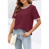 MEROKEETY Women’s Summer Tops 2026 Short Sleeve Casual Trendy Striped Color Block T Shirts Loose Blouse(Wine)