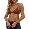 MEROKEETY Women Lace Mesh Sheer Long Sleeve Crew Neck Top Blouse Shirt 2026(Brown)
