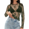 MEROKEETY Women Lace Mesh Sheer Long Sleeve Crew Neck Top Blouse Shirt 2026(Green)
