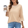 MEROKEETY Women’s 3/4 Length Sleeve Tops Dressy Casual Crew Neck Loose Trendy Spring Blouses T Shirts(Apricot)