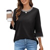 MEROKEETY Women’s 3/4 Length Sleeve Tops Dressy Casual Crew Neck Loose Trendy Spring Blouses T Shirts(Black)