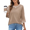 MEROKEETY Women’s 3/4 Length Sleeve Tops Dressy Casual Crew Neck Loose Trendy Spring Blouses T Shirts(Khaki)