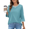 MEROKEETY Women’s 3/4 Length Sleeve Tops Dressy Casual Crew Neck Loose Trendy Spring Blouses T Shirts(Lake Blue)