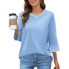 MEROKEETY Women’s 3/4 Length Sleeve Tops Dressy Casual Crew Neck Loose Trendy Spring Blouses T Shirts(Light Blue)