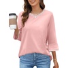 MEROKEETY Women’s 3/4 Length Sleeve Tops Dressy Casual Crew Neck Loose Trendy Spring Blouses T Shirts(Light Pink)
