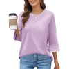 MEROKEETY Women’s 3/4 Length Sleeve Tops Dressy Casual Crew Neck Loose Trendy Spring Blouses T Shirts(Lilac)
