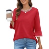 MEROKEETY Women’s 3/4 Length Sleeve Tops Dressy Casual Crew Neck Loose Trendy Spring Blouses T Shirts(Red)