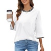 MEROKEETY Women’s 3/4 Length Sleeve Tops Dressy Casual Crew Neck Loose Trendy Spring Blouses T Shirts(White)