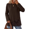 MEROKEETY Women’s Fall Lace Long Sleeve Tops 2026 Casual Shirts(Coffee)