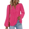 MEROKEETY Women’s Fall Long Sleeve Blouse Shirt 2025 Dressy Casual Crochet Lace V Neck Swiss Dot Tops(Hot Pink)