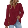 MEROKEETY Women’s Fall Long Sleeve Blouse Shirt 2025 Dressy Casual Crochet Lace V Neck Swiss Dot Tops(Wine Red)
