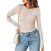 MEROKEETY Women’s Fall Long Sleeve Crew Neck Ribbed Knit Work Bodysuits(Almond)
