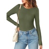 MEROKEETY Women’s Fall Long Sleeve Crew Neck Ribbed Knit Work Bodysuits(Armygreen)