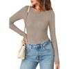 MEROKEETY Women’s Fall Long Sleeve Crew Neck Ribbed Knit Work Bodysuits(Cashmere)