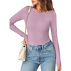 MEROKEETY Women’s Fall Long Sleeve Crew Neck Ribbed Knit Work Bodysuits(Taro)