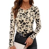 MEROKEETY Womens Fall Long Sleeve Floral Mesh Blouse Top 2026 Dressy Casual(Apricot)