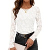 MEROKEETY Womens Fall Long Sleeve Floral Mesh Blouse Top 2026 Dressy Casual(White)