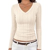 MEROKEETY Womens Fall Long Sleeve V Neck Top Trendy Shirt Business Casual(Apricot)
