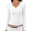 MEROKEETY Womens Fall Long Sleeve V Neck Top Trendy Shirt Business Casual(White)