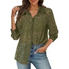 MEROKEETY Women’s Lace Long Sleeve Shirts Dressy Casual Tops Sheer Blouses(Armygreen)