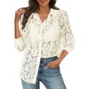 MEROKEETY Women’s Lace Long Sleeve Shirts Dressy Casual Tops Sheer Blouses(Beige)