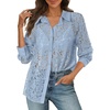 MEROKEETY Women’s Lace Long Sleeve Shirts Dressy Casual Tops Sheer Blouses(Greyblue)