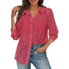 MEROKEETY Women’s Lace Long Sleeve Shirts Dressy Casual Tops Sheer Blouses(Watermelon)