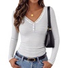 MEROKEETY Women’s Lace Trim V Neck Cute Tops Long Sleeve Henley Shirt(Stripegrey)
