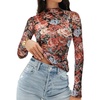 MEROKEETY Womens Mesh Sheer Lace Long Sleeve Mock Neck Blouse Shirt Tops(Multicolor)