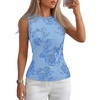 MEROKEETY Womens Summer Floral Mesh Business Casual Tank Tops(Blue)