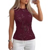 MEROKEETY Womens Summer Floral Mesh Business Casual Tank Tops(Burgundy)