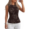 MEROKEETY Womens Summer Floral Mesh Business Casual Tank Tops(Coffee)