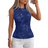MEROKEETY Womens Summer Floral Mesh Business Casual Tank Tops(Navy)