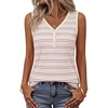 MEROKEETY Womens Summer Tank Tops Striped V Neck Sleeveless Henley Shirts(Beige)