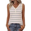 MEROKEETY Womens Summer Tank Tops Striped V Neck Sleeveless Henley Shirts(Beige Blue)