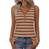 MEROKEETY Womens Summer Tank Tops Striped V Neck Sleeveless Henley Shirts(Brown)