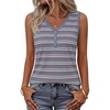 MEROKEETY Womens Summer Tank Tops Striped V Neck Sleeveless Henley Shirts(Dusty Blue)