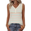 MEROKEETY Womens Summer Tank Tops Striped V Neck Sleeveless Henley Shirts(Green Red)