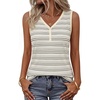 MEROKEETY Womens Summer Tank Tops Striped V Neck Sleeveless Henley Shirts(Grey)