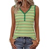 MEROKEETY Womens Summer Tank Tops Striped V Neck Sleeveless Henley Shirts(Light Green)