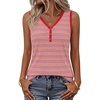 MEROKEETY Womens Summer Tank Tops Striped V Neck Sleeveless Henley Shirts(Pink)
