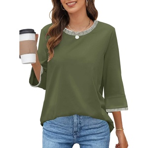 MEROKEETY Women’s 3/4 Length Sleeve Tops Dressy Casual Crew Neck Loose Trendy Spring Blouses T Shirts(Green)