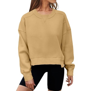 MEROKEETY Womens Crewneck Cropped Sweatshirts Trendy Oversized Pullover(Apricot)