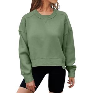 MEROKEETY Womens Crewneck Cropped Sweatshirts Trendy Oversized Pullover(Green)