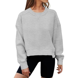 MEROKEETY Womens Crewneck Cropped Sweatshirts Trendy Oversized Pullover(Heathergrey)