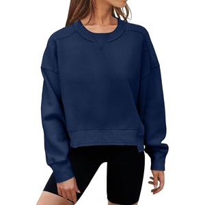 MEROKEETY Womens Crewneck Cropped Sweatshirts Trendy Oversized Pullover(Navy)