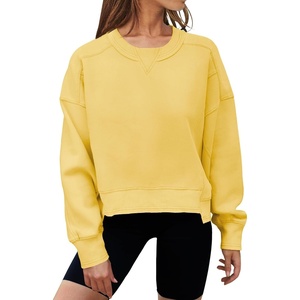 MEROKEETY Womens Crewneck Cropped Sweatshirts Trendy Oversized Pullover(Yellow)